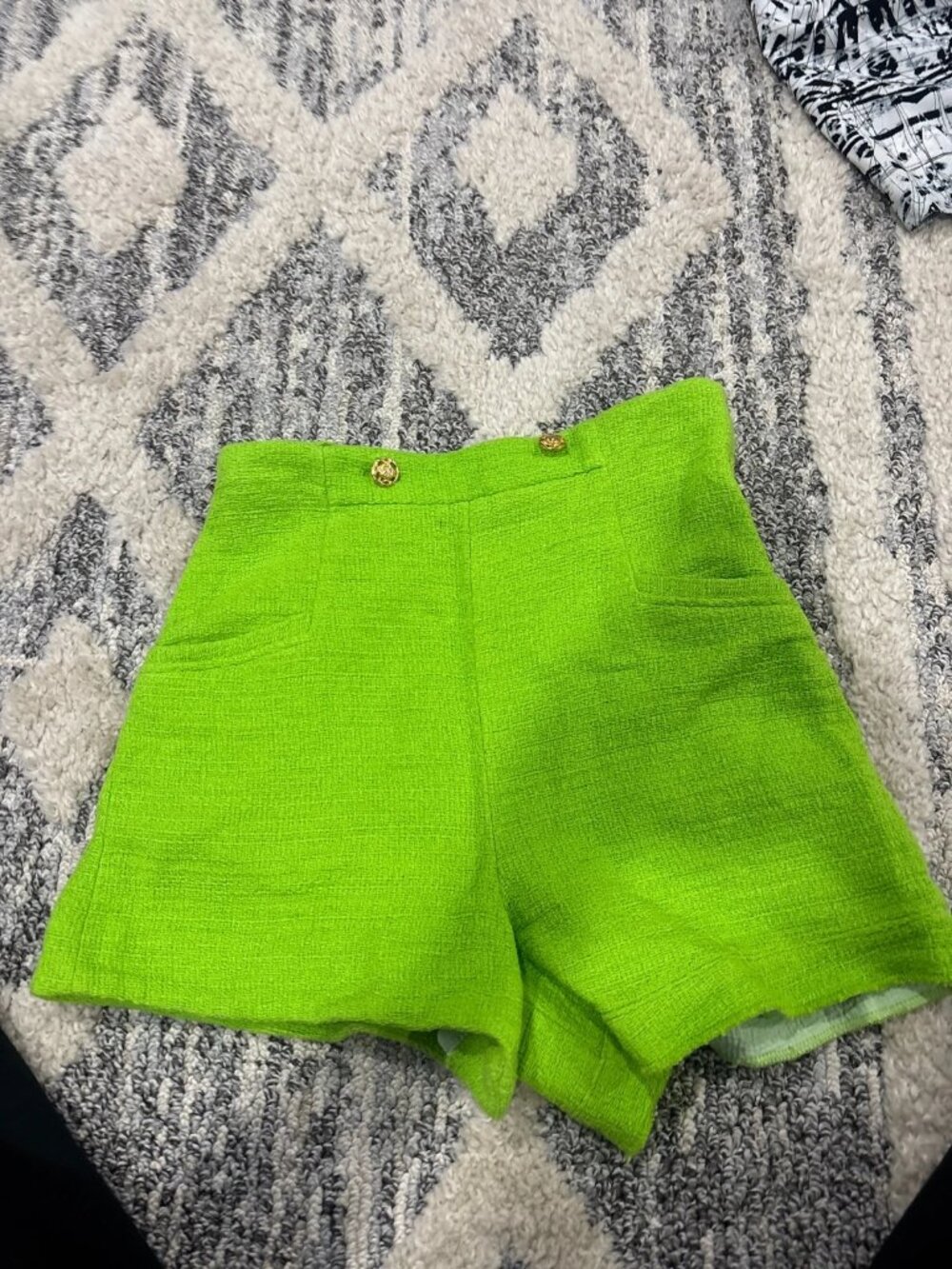 Zara Neon Green Ribbed Knit Shorts Size S